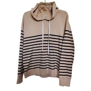 J. Crew Beige and Navy Stripe Cotton Hoodie
